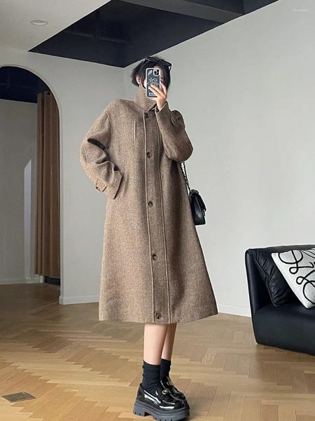 Vestes pour femmes Manteau à motif à chevrons pour l'hiver 2024 Style long à revers polyvalent