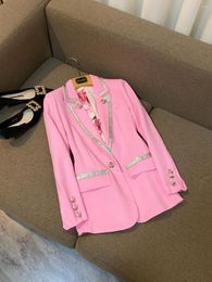 Damenjacken, High-End-Modemarke, leichter Luxus, Retro-Chic, hochwertiger Blazer mit Rosenschnallendruck und rosafarbenem Slim-Fit-Blazer O71