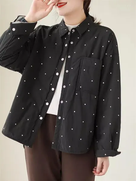 Vestes Femmes Haut de gamme Version coréenne Veste à la mode Polka Dot Imprimé Coton Tops Cardigan Polyvalent Lâche Et Manteau Chaud Z4927