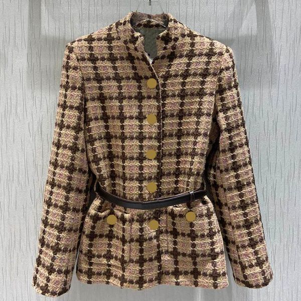 Vestes pour femmes haut de gamme Plaid Tweed manteaux pour femmes Top qualité 3D coupe épaulette grande poche col montant mince laine dame hiver 2021