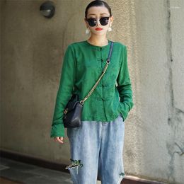 Vestes pour femmes haut de gamme printemps soie Jacquard disque bouton mince Style chinois chemise femmes vert Jade élégant mûrier haut S-XL