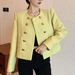 Damesjassen Hoge kwaliteit 2023 Autumn Winter Vintage Tweed Jacket Women Elegante Koreaanse mode Wollen jas Outsdreer Chaqueta Mujer
