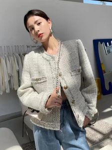 Damesjassen Hoge kwaliteit Franse kleine geur Tweed jas voor dames 2024 Herfst Winter Koreaanse mode Wollen jassen Kwastje Uitloper Top