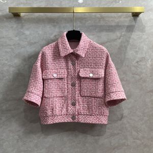 Damesjassen Hoogwaardige handgemaakte workshop roze tweed korte jas voor damestop met kwartmouwen 230803