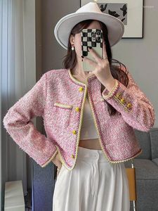 Vestes pour femmes de haute qualité rose petit parfum Tweed veste manteau automne hiver français Vintage vêtements d'extérieur en laine femmes coréen doux court