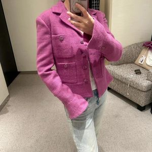 Damesjassen Hoogwaardig paars tweed jasje met revers
