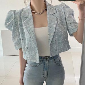 Damenjacken Hochwertige süße einfache Modejacke Frauen Sommer gekerbte Puffärmel Kurzmantel Temperament Fried Street Slim Outwear