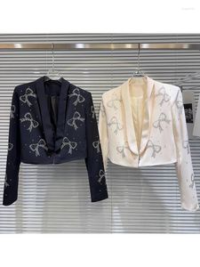 Damesjacks High Street EST 2024 Herfst Winter Designer Fashion Women Rhinestone Bow Tweed Short Jacket