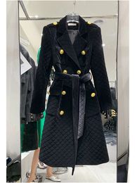 Dames Jackets High Street Est Fashion Designer Overjat Dames met dubbele borsten Plaid Belted Velvet Long Coat 231109