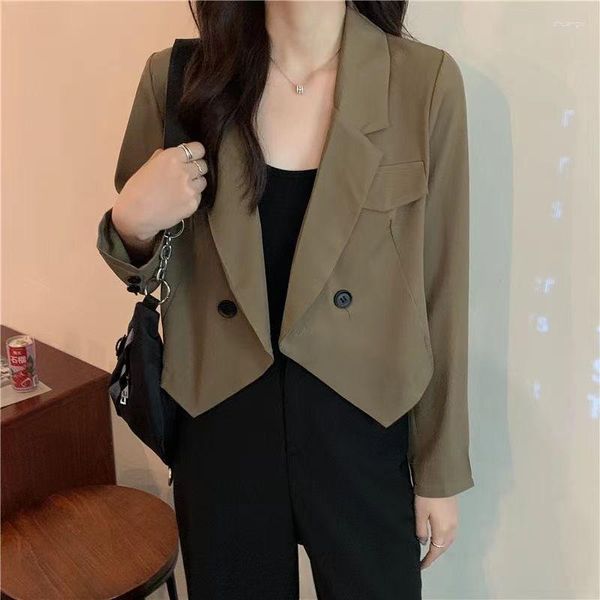 Vestes pour femmes Hikigawa Chic Mode Femmes Début Automne Tout Match Court Streetwear Casual Cargo Manteau Sur Mesure Élégant Blazer Tops Mujer