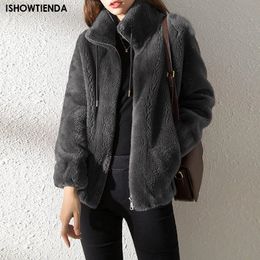 Damesjassen Hip Hop Herfst Winter Fleece Pluizige Jas Streetwear Harajuku Fuzzy Rits Jas Vrouw Lichtgewicht Jas Pluche Warme Jas Jas 231018