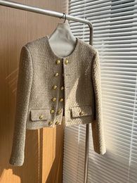 Damesjassen HMA Franse Runway-stijl Tweed jas met kleine geur Dames herfst en winter High-End Lady Temperament Wollen jas 231010