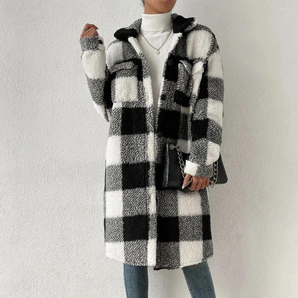 Vestes Femmes Vacances Dames Hiver Chaud Plaid Longue Veste Shacket Cardigan Trench Coat Femmes Tartan Check Marque