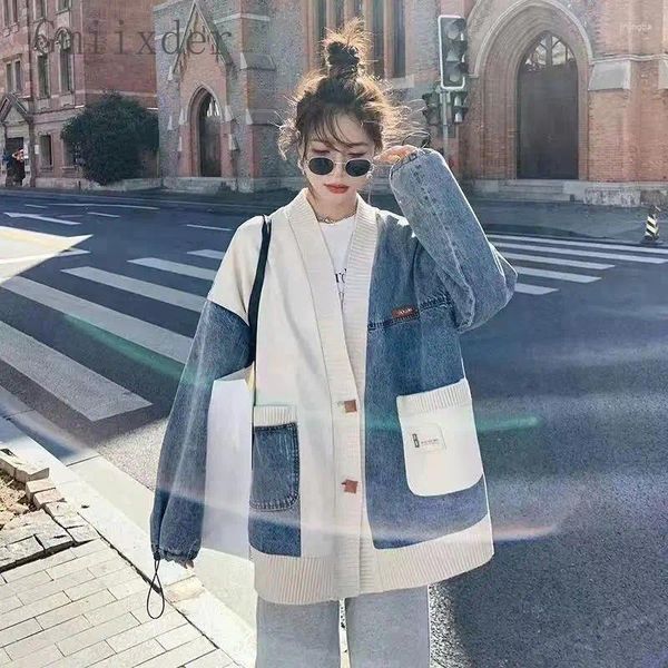 Jackets de mujeres al estilo Hong Kong Chaqueta de mezclilla empalmada Mujeres de diseño de alta gama Corea