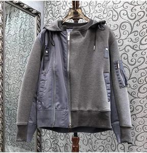 Vestes Femmes Manteau à capuche 2023 Automne Hiver Mode Femmes Color Block Patchwork Bleu Foncé Gris Zip Manteaux Bomber Vêtements D'extérieur