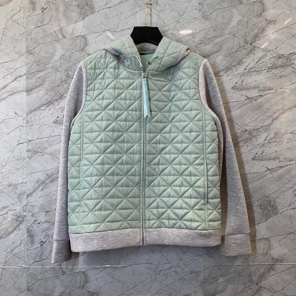 Chaquetas de mujer abrigo con capucha 2023 estilo primavera mujer algodón acolchado Patchwork manga larga verde negro Casual prendas de vestir exteriores señora Zip