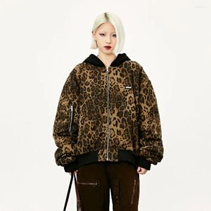 Vestes pour femmes à capuche imprimé léopard zippé coton pour femmes filles hiver printemps goth esthétique moto coupe-vent manteaux streetwear