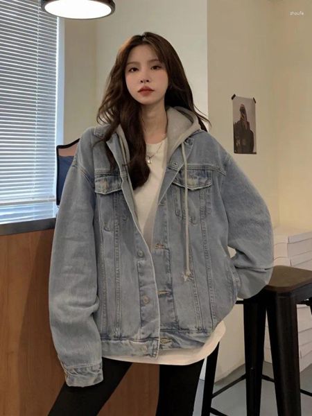 Vestes pour femmes à capuche en vrac denim veste cowboy printemps automne manteau harajuku mode décontracté cargo jeans surdimensionné vêtements d'extérieur streetwear