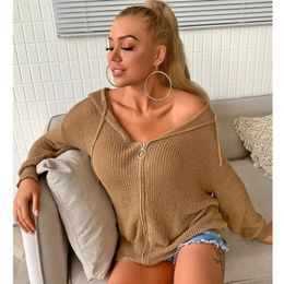 Damen Jacken Hoodie Strickpullover Hollow Out Top Frauen Pollover Solide Lose Langarm Casual Herbst Tops Crop WintermantelDamen