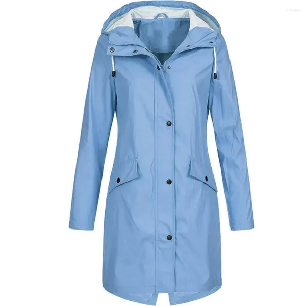Chaquetas de mujer con capucha impermeable abrigo largo chaqueta de lluvia sólida Otoño Invierno al aire libre cortavientos con cordón abrigo mujer ropa