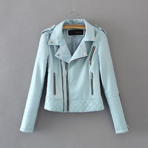 Vrouwen Jassen Hot Koop Nieuwe Mode Vrouwen Lente Herfst Zacht Kunstleer Dame Motorcycle Ritsen Biker Blauw Jassen Zwart bovenkleding