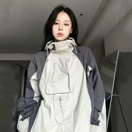 Vestes pour femmes HOUZHOU Vintage Outdoor Femmes Y2k Streetwear Imperméable Surdimensionné Automne À Capuche Harajuku Coupe-Vent Manteau Mode Coréenne 230325