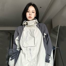 Vestes Femmes Houzhou Vintage Femmes en plein air Y2K Streetwear imperméable surdimensionné automne à capuche Harajuku coupe-vent manteau mode coréenne 230225