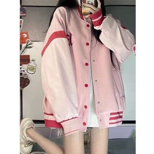 Vestes pour femmes HOUZHOU Vintage Y2k Rose Bomber Veste Femmes Mode Coréenne Streetwear Surdimensionné Mignon Broderie Survêtement Vestes Collège Lâche 230803