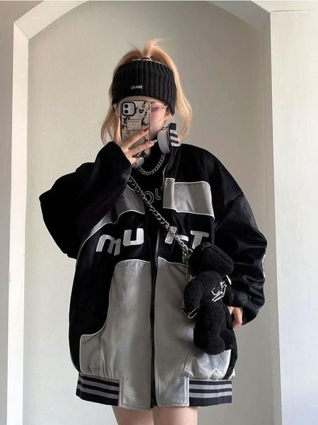 Vestes pour femmes HOUZHOU Y2K Cyber Punk Noir Baseball Veste Femmes Hip Hop Techwear Japonais Patchwork Hiver Harajuku Edgy Style Manteau