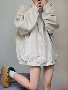Vestes féminines Houzhou Y2K Veste de vent de vent Femmes Corée Fashion Gorpcore Rétro zip up usterwear surdimensionné Harajuku Streetwear Vintage