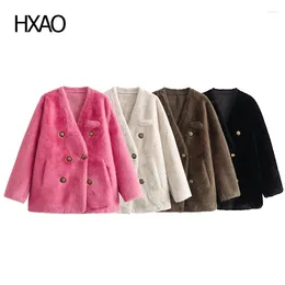 Jackets para mujeres Hxao Faux Fur Coat For Women Winter Mink Pink Plush Elegant Furry Woman Fluffy Jacket in Outerwears