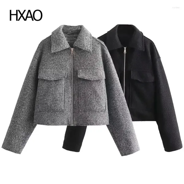 Vestes pour femmes hxao veste noire couchée couchée tweed tweed femelle automne hiver manteaux en laine à manches longues femme