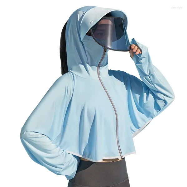 Chaquetas de mujer Ropa de protección solar de seda de hielo Venta al por mayor Camisas de manga larga Anti UV Gran ala con capucha Verano Fino Ciclismo Mantón YC247