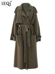 Vestes pour femmes IEQJ Pull tricoté Cardigan à lacets Trench-Coat Taille solide Coupe-vent de luxe Automne Hiver Vêtements 3WQ855 231016
