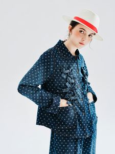 Damesjassen Imakokoni 2023 Vroege herfst Originele Jacquard Polka Dot Denim Shirtjas Dames Dun Model 234211