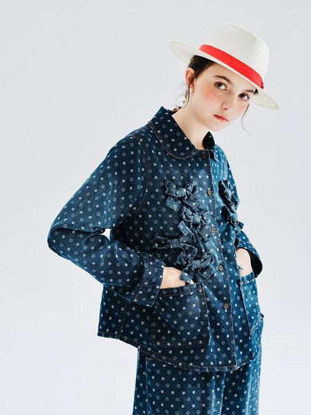 Vestes Femmes Imakokoni 2023 Début Automne Original Jacquard Polka Dot Denim Chemise Manteau Femmes Mince Modèle 234211