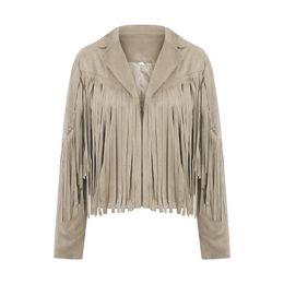 Vestes Femmes Imcute Femmes Vintage Revers À Manches Longues Fringe Recadrée Hippie Moteur Biker Cardigan Outwear Faux Daim Gland Veste 230227