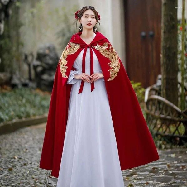 Vestes pour femmes améliorées rétro long châle sauvage manteau lourd à la main avec costume de vêtements chinois Han