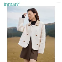 Vestes pour femmes Inman Women Woolen Coat 2024 Hiver à manches longues Contraste revers lâche épais