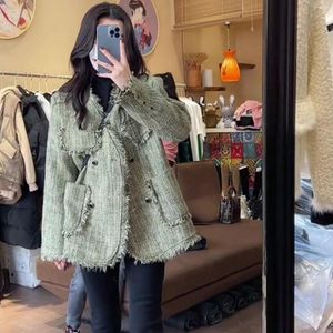 Vestes Femmes Veste Automne Hiver Coréen Harajuku Style Vert Tweed Tops Lâche Gland Mode Rétro Y2k Chic Manteau Vêtements D'extérieur