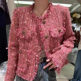 Vrouwen Jassen Jas Herfst Winter Roze Tweed Kleine Geur Jas Korte Koreaanse Losse Geavanceerde Gevoel Temperament Tops C21