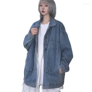 Damesjassen Jas Jas Dames Herfst Mode Turn-down Kraag Lange Mouw Blauw Jean Vintage Koreaanse Losse Denim