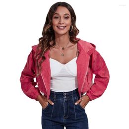 Femme Vestes Veste Vert Gris Haute Qualité Velours Côtelé C Femmes Automne Printemps Manteaux Mode Ados Décontracté Quotidien Streetwear Filles Fermeture Éclair