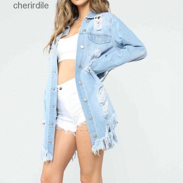 Chaquetas de mujer Chaquetas Denim Detalle desgastado de gran tamaño Boyfriend Sreetwear 2 colores Talla grande S-XXXL 240301