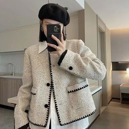 Chaquetas de mujer Jaket wol crop elegan wanita Vintage mantel pendek musim gugur dingin kantor Corea pakaian luar Moda Atasan baru 230904