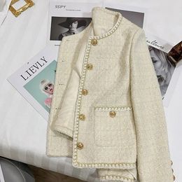 Damesjassen Jaket voor wanita jaket Trench leher bulat Blazer kantor pendek bahan gaya Korea musim semi dan gugur 230904