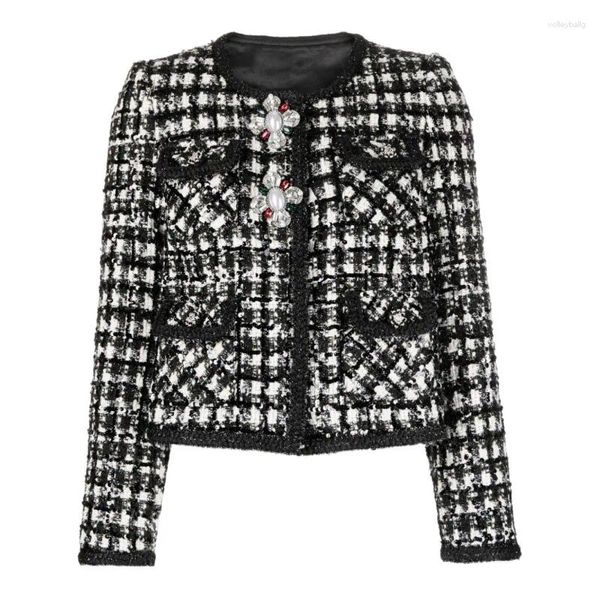 Vestes Femmes Jamerary Fashion Plaid Tweed Femmes Manteaux de laine Houndstooth Tops à manches longues Automne Hiver Tenues courtes