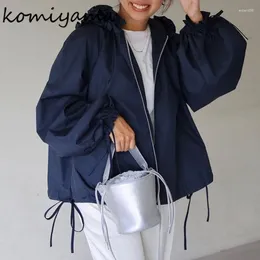Vestes pour femmes japonaises à capuche Ropa Mujer cordon de serrage femme manches longues Chaqueta 2023 vêtements d'automne manteaux à fermeture éclair amples
