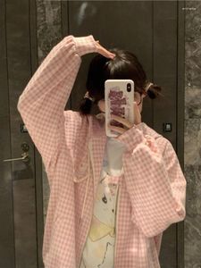 Vestes Femmes Japonais Kawaii Rose Plaid Sweats à capuche Femmes Mignon Mode Mince Veste Y2K Esthétique Casual Lâche Sweat-shirt Harajuku Manteau