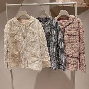 Vestes pour femmes japonais petit parfum Tweed manteau femmes O cou simple boutonnage automne hiver 2022 élégant ample décontracté hauts